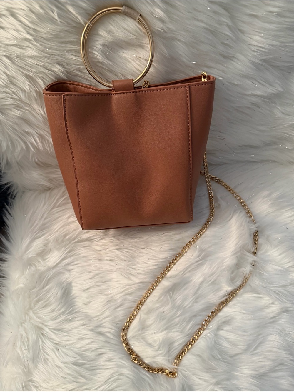 VENUS Brown Ring-Handle Small Crossbody Bag with Gold Chain